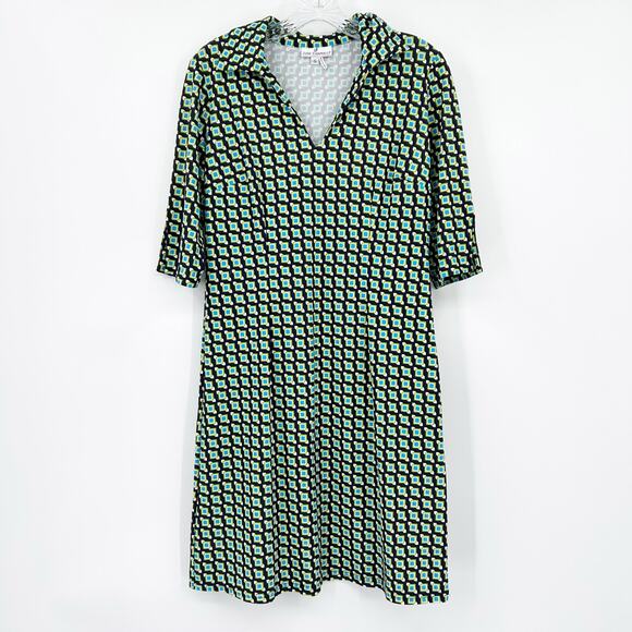 Jude Connally Michelle Geometric Blue Green Casual V Neck Dress Women’s Sz S - Picture 3 of 11